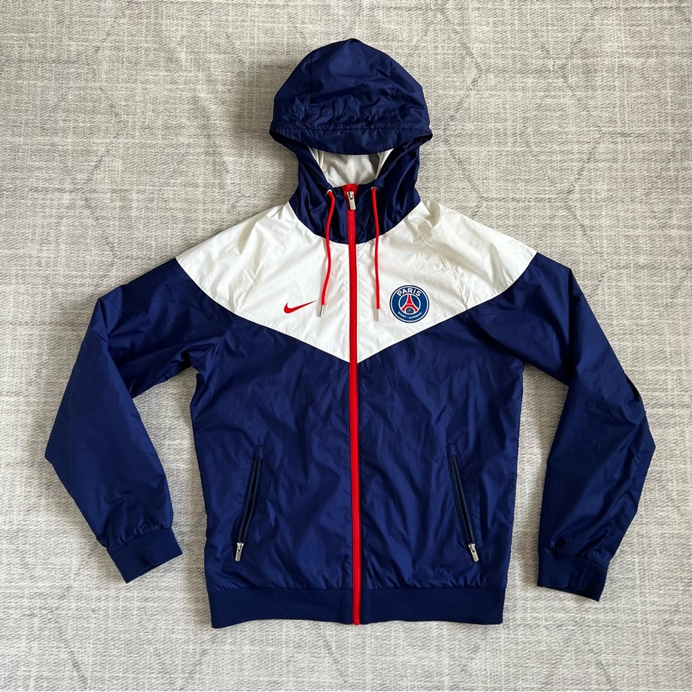 Nike PSG Paris Saint Germaine Blue/White Zip Up Windrunner Hoodie Jacket SMALL